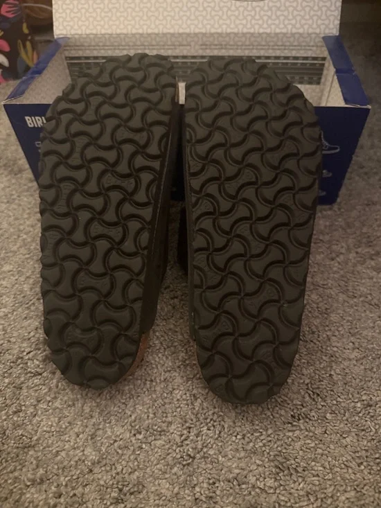 Birkenstock Two-Strap Sandals in Black with Brown Footbed - Picture 3 of 3